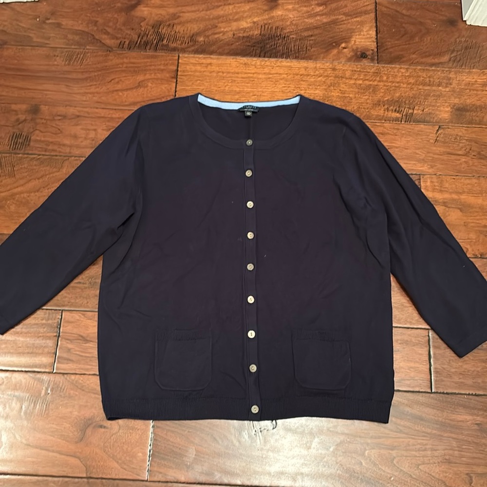 Talbots cardigan 3/4 sleeve with pockets indigo blue LP
